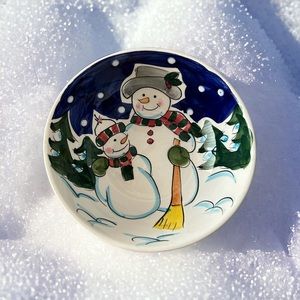Vintage World Bazars 6” Ceramic Snowmen Decorative Bowl  Winter Holiday GUC